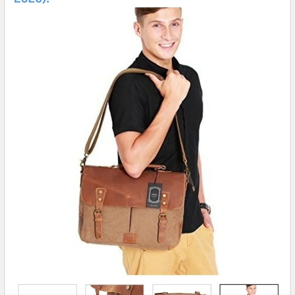 Brown Canvas and Leather Messenger Bag